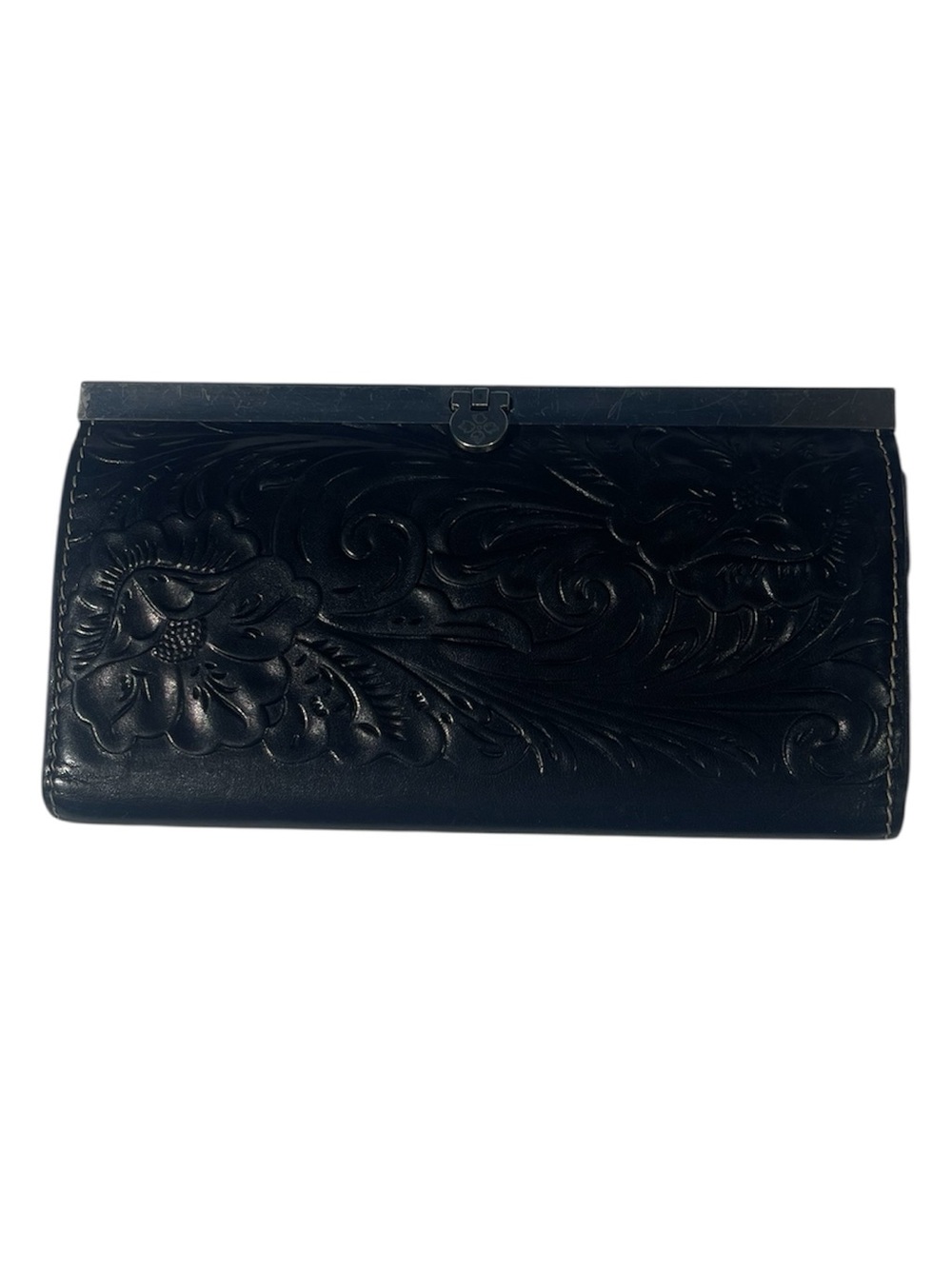 Patricia Nash Clutch Frame Wallet Cauchy Black Tooled Floral Leather